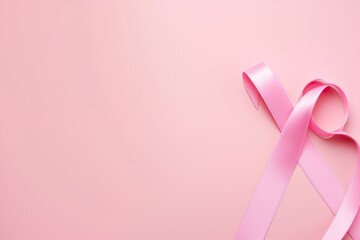 Breast Cancer pink ribbons on pink backdrop with copyspace 