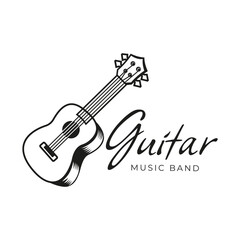 Guitar Shop Guitar Shop Design Vector Illustration. Vintage Classic Music and Band Club festival logo
