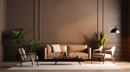interior background in brown 3d render