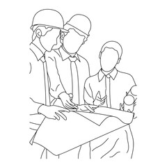 Line art of architect-engineer discusses construction project