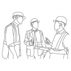 Line art of architect-engineer discussion brainstorming construction concept