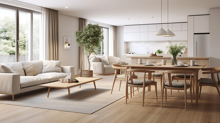 Fototapeta na wymiar interior design of modern Scandinavian apartment living room with white sofa