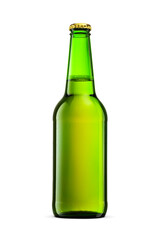 Green beer bottle isolated. Transparent PNG image.