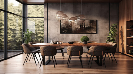 interior of modern dining room 3d rendering