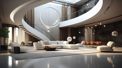interior of modern hall 3d rendering