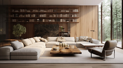 interior of modern house living room 3d rendering
