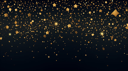 festive horizontal Christmas and new year background with golden stars on black background