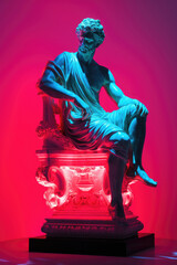 Antique statue in neon light