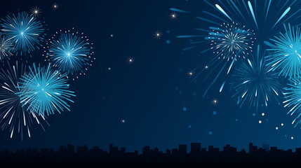 Fototapeta na wymiar firework show on blue night sky background new year
