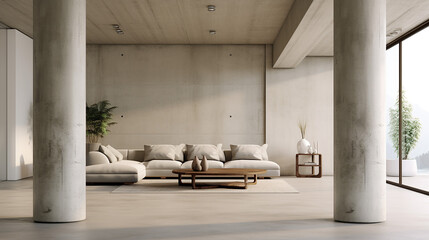 minimalistic concrete interior with columns