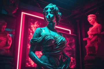 Gardinen Antique statue in neon light © Veniamin Kraskov