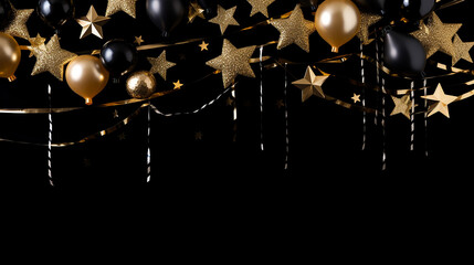 new year eve corner border banner of glittery golden stars