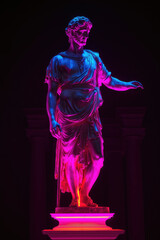 Fototapeta na wymiar Antique statue in neon light