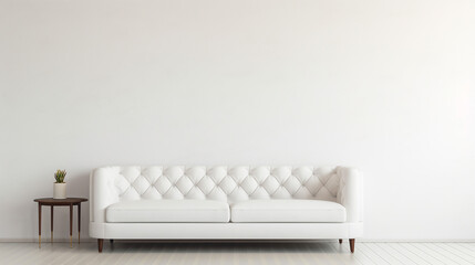 white tufted sofa couch mid century modern living room - obrazy, fototapety, plakaty