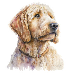 Fototapeta premium Goldendoodle portrait watercolor clipart on transparent background. Generative AI illustration