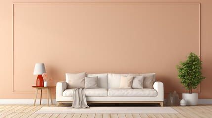 cozy living room design bright wall mockup with white sofa 3d render