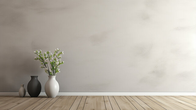 empty home interior wall mock up with wooden floor 3d render