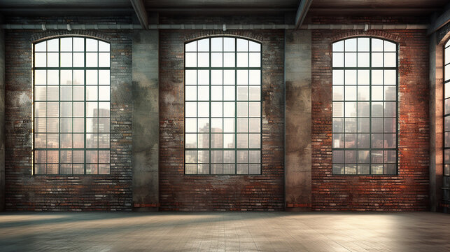 Fototapeta old brick wall on empty loft industrial grunge interior.
