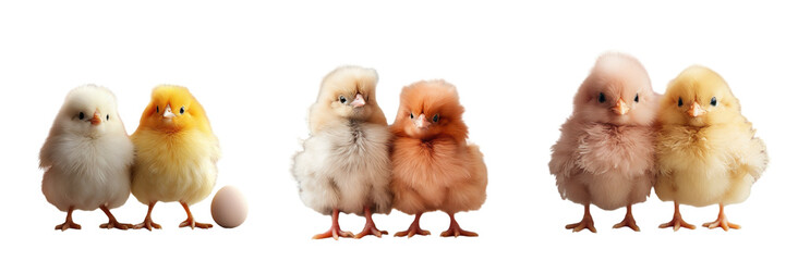 Obraz premium Two tiny chickens alone on a transparent background