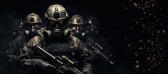 Fototapeta premium Special forces soldier police, swat team member. in action , Poster concept for police,Generated with AI security or military,