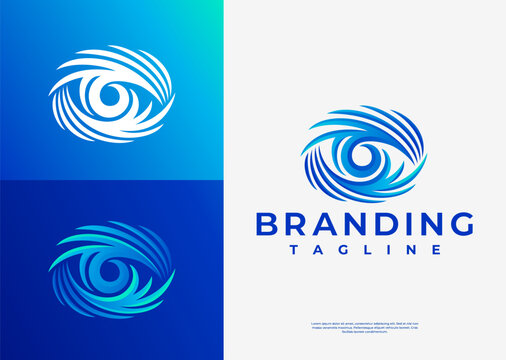 Line swoosh optical eye abstract logo design template