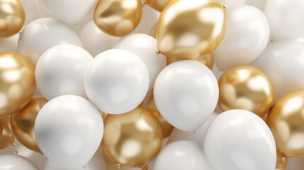gold and white balloons 3d rendering