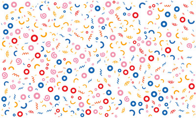 Fun colourful doodle seamless pattern. Creative minimalist style children trendy background design with basic shapes.