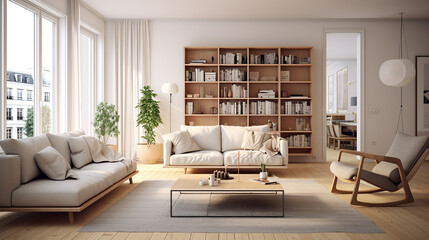 interior design of modern Scandinavian apartment living room