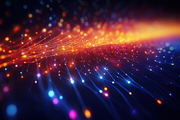 Obraz premium Abstract futuristic technology concept of data transfer with glowing wire and dots background. Generative AI