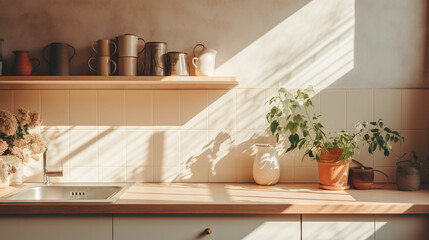 The kitchen in rustic docroation style with morning light