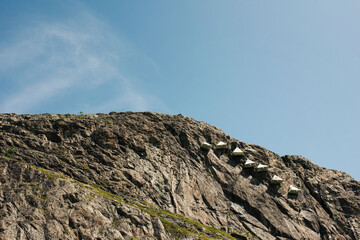 Portaledge tents hanging from a cliff in Norway