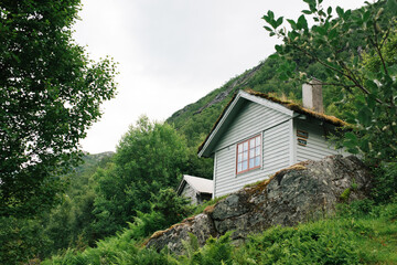 Norwegian wooden cabin in the mountains