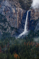 Bridalveil Falls in winter in Yosemite National Park, CA.