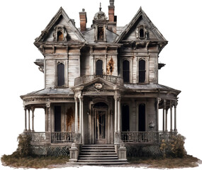 Obraz premium Halloween haunted house Spooky Night, Isolated on transparent background, Realistic Halloween dark house PNG illustrate.