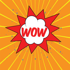 Comic speech bubble with expression text Wow!, stars and clouds. Vector bright dynamic cartoon illustration in retro pop art style on halftone background