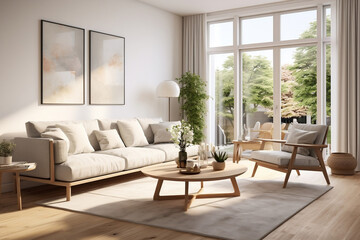 Fototapeta premium modern living room with fireplace