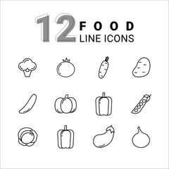 icon set, vector veggie icons, line icons, 12 vector icons