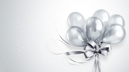 bouquet bunch of realistic transparent silver balloons - obrazy, fototapety, plakaty