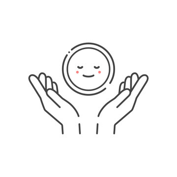 recommend clip art: 笑顔の丸と人の手のシンプルなアイコン - 何かを守る･安心･サポートなどのイメージ素材