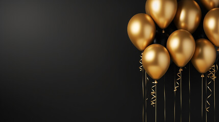 gold balloons bunch on black background