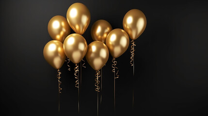 luxury gold balloons bunch on black background