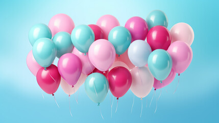 happy birthday illustration. colorful balloons on blue background. 3d rendering