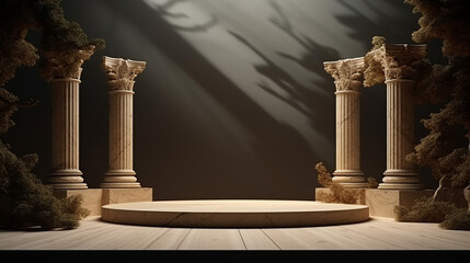 stone platform with corinthian pillars and natural tree with shadow