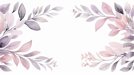 Fototapeta na wymiar watercolor hand painted leaves frame watercolor pink floral background