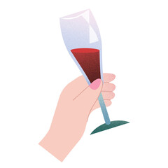 Hand holding wine glass illustration