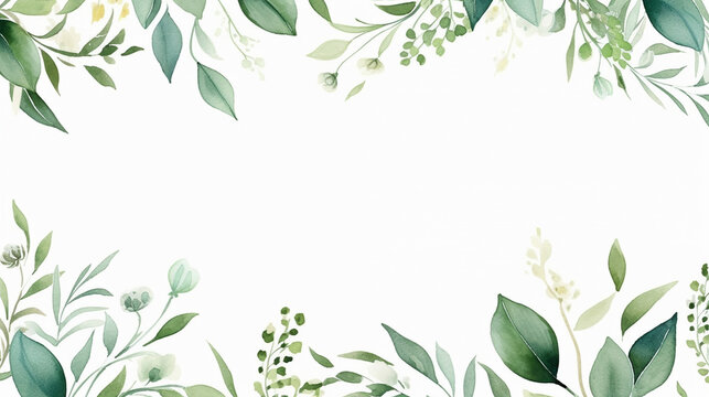 watercolor hand painted leaves frame watercolor green floral background