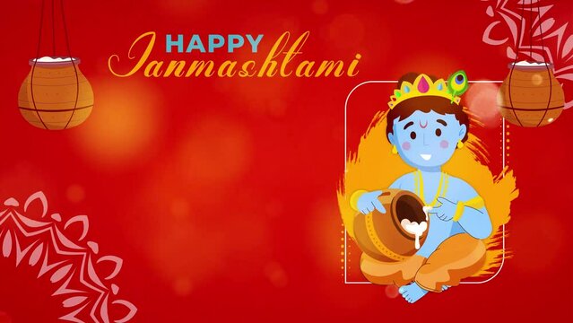 Animation video of Lord Krishna holding matki of butter/makhan on the occasion of Krishna Janmashtami - Happy Janmashtami  festival season. Celebration of the birth of Hindu god lord Krishna - Indi...