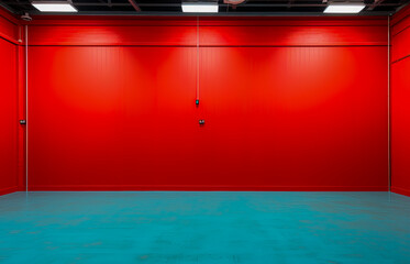 Interior wall of an empty industrial warehouse in a dynamic contrast of colors