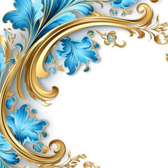 Azure gold luxury decorative Filigree Elaborate on white Background, AI Generated