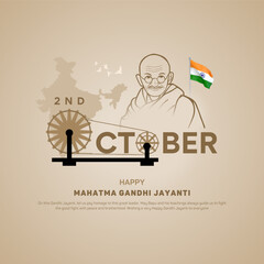 2nd October- gandhi jayanti vector illustration with mahatma gandhi and charkha. - obrazy, fototapety, plakaty